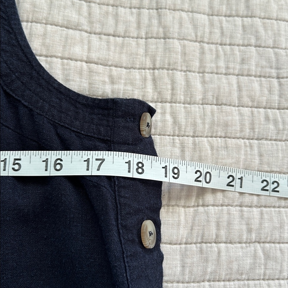 For Cynthia linen navy Boho lagenlook cottage minimalist mini dress S oversized - Picture 9 of 12